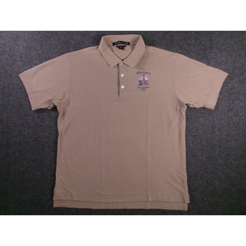 Voyager Polo Shirt Mens Medium Beige Portland Maine Employee Embroidered 2014